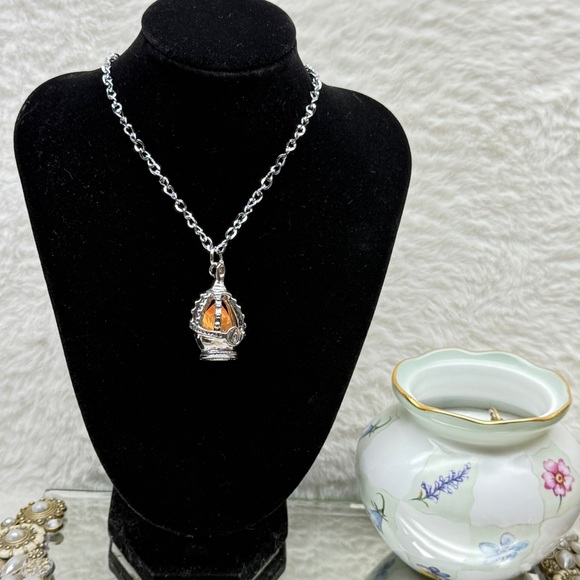 Silver and Orange Pendant Necklace - Picture 10 of 10